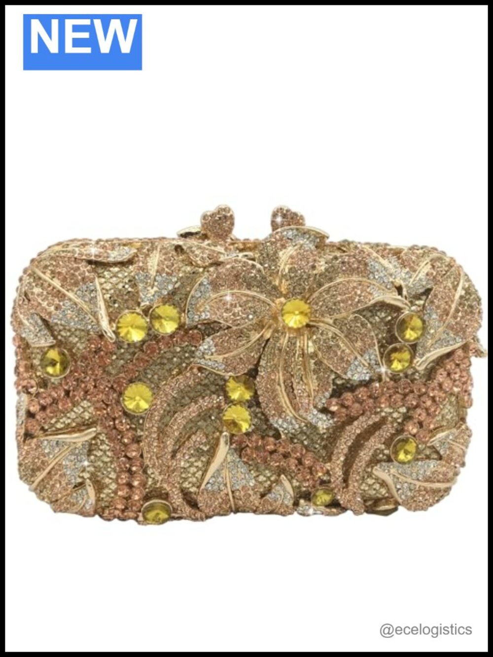 Mini Floral Rhinestone Clutch Evening Bag with Detachable Chain Straps